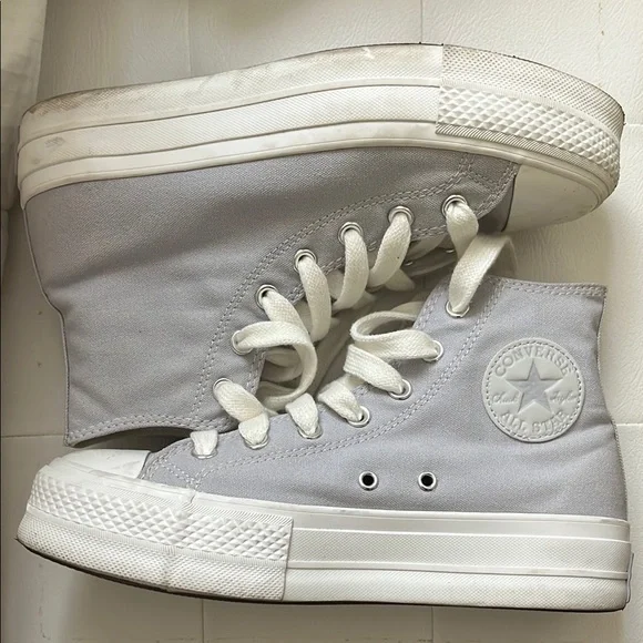 Converse White and Purple High-Top Platform Sneakers - Picture 2 of 7